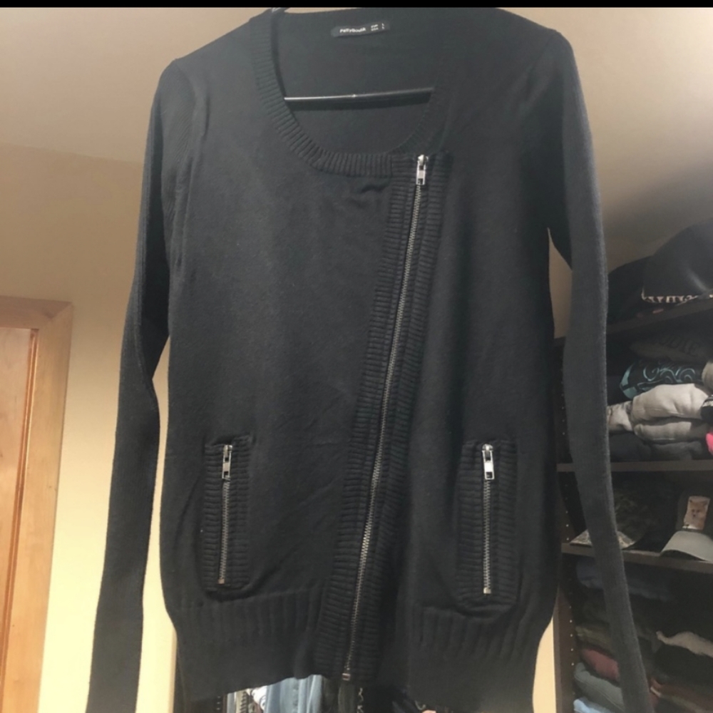 NWOT Vintage Black Asymmetrical Zip Cardigan Sweater Large